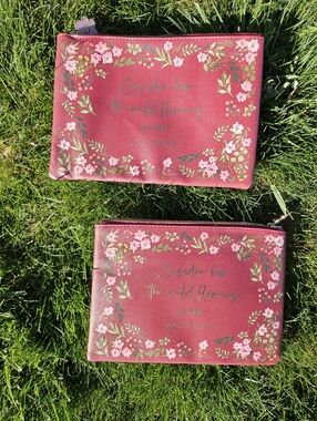 Pair Of Floral Inspirational Makeup Pouches